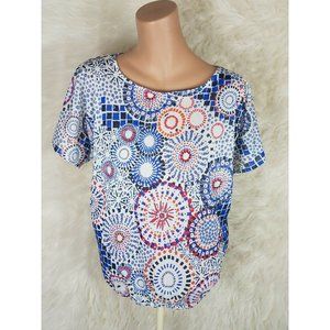 Outback Red Short Sleeve Shirt Geometric Top Womens Size S Small Semi Shear S